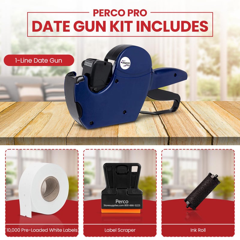 Perco Pro 1 Line Date Label Gun Kit, Includes 8 Digits Date Gun Labeler, 10,000 Plain White Labels, and Preloaded Inker - Image 2